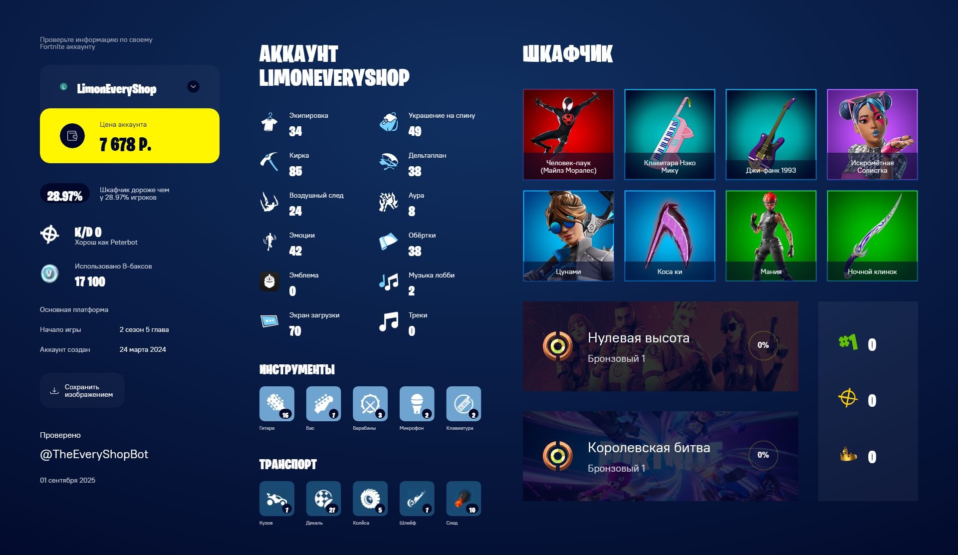🚀 34 skins | 🌟 Fortnite account