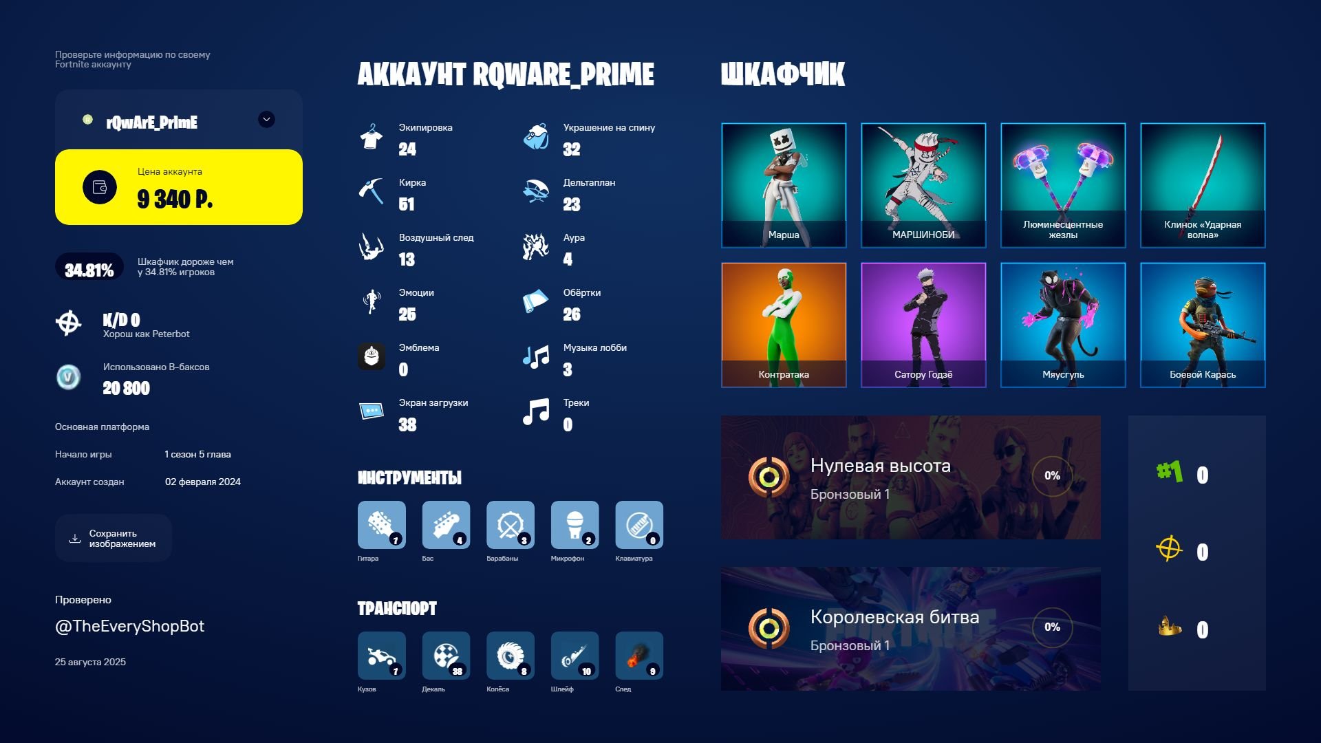 🎨 25 skins | 🌟 Fortnite account
