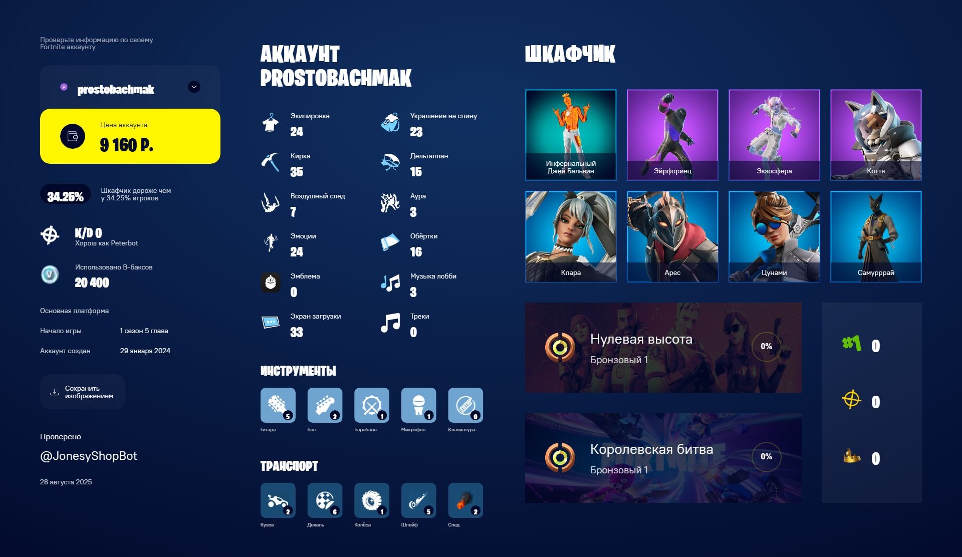 🎨 24 скина | 🌟 Fortnite аккаунт